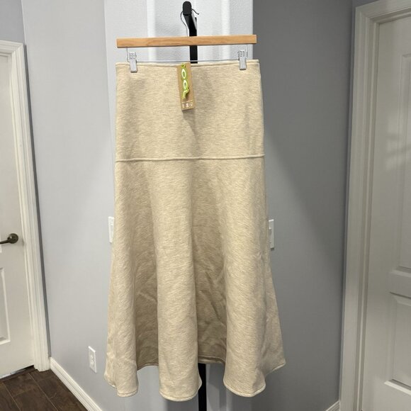 OGL Cashsoft Wool Blend Flared Midi Skirt Oatmeal Beige Womens Size Medium - Picture 3 of 10